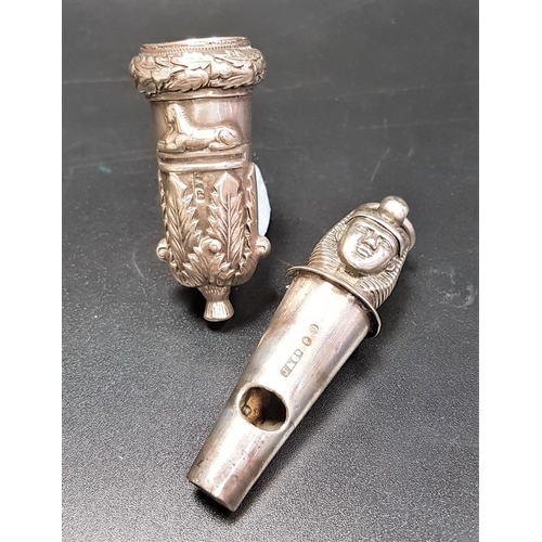 177 - VICTORIAN SILVER WHISTLE AND COVER
the whistle handle modelled as a Pharaoh and the case with acanth... 