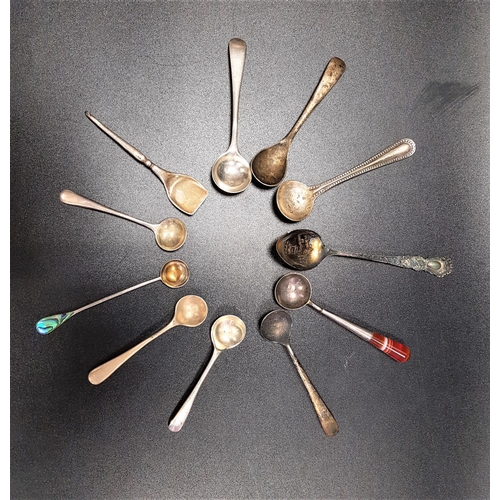 191 - SELECTION OF VICTORIAN AND LATER SILVER SALT SPOONS
of various designs and ages, including one with ... 