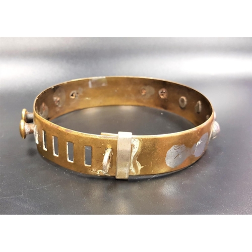 316 - GEORGIAN BRASS AND POLISHED STEEL DOG COLLAR
the adjustable collar with polished steel roundels and ... 