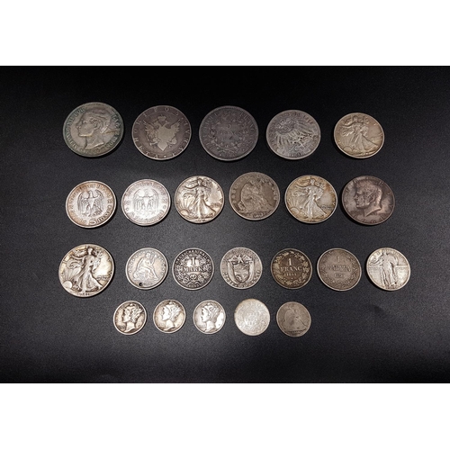 447 - SELECTION OF SILVER WORLD COINS
all .900 silver content, including an 1872 Republique Francaise 5 Fr... 