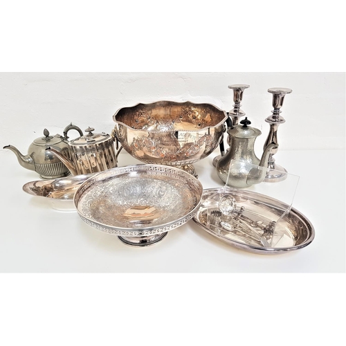 157 - SELECTION OF SILVER PLATE
including a large Monteith with inscription 'Clapham Village Fete', pair o... 