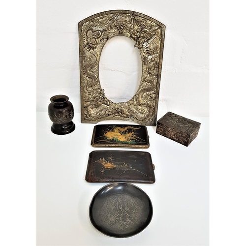 336 - SELECTION OF EAST ASIAN WARES
including a white metal dragon embossed picture frame, Peking pewter c... 