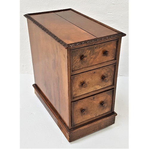 505 - WALNUT CHEST OF DRAWERS
of small proportions, the three drawers with turned handles, standing on a p... 