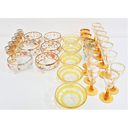 229 - SELECTION OF 1950/60s DECORATIVE GLASSWARE
including six floral decorated dessert bowls with gilt hi... 