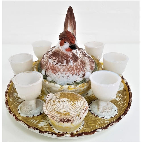 250 - VALLERYSTHAL OPAQUE MILK GLASS HEN ON A NEST BREAKFAST SET
comprising a central hen on a nest surrou... 