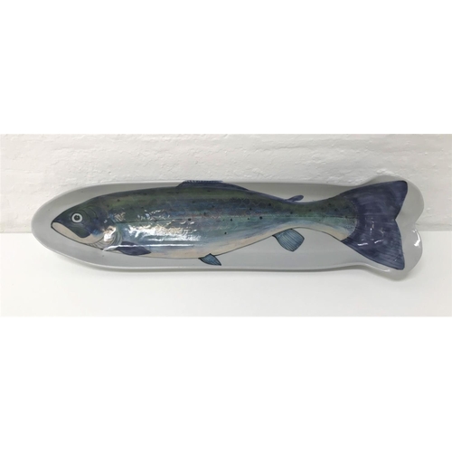 253 - HIGHLAND STONEWARE FISH PLATTER
the handpainted decoration depicting a salmon. 67cm long