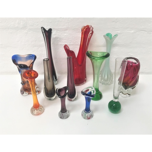 258 - SELECTION OF COLOURFUL GLASS VASES
of various sizes and designs including Chribska and cased glass e... 