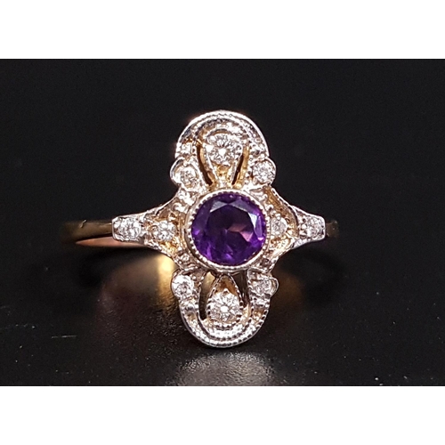 119 - ART DECO STYLE AMETHYST AND DIAMOND PLAQUE RING
the central round cut amethyst approximately 0.4cts ... 