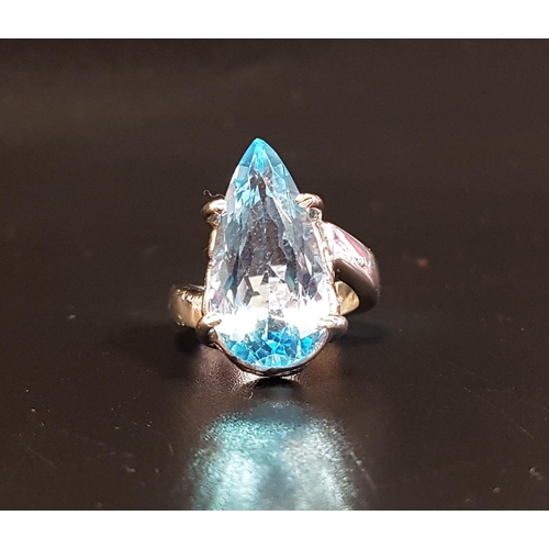 150 - BLUE TOPAZ SINGLE STONE COCKTAIL RING
the pear cut topaz approximately 9cts, on silver shank, ring s... 