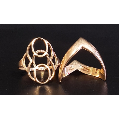 89 - TWO NINE CARAT GOLD RINGS
one of shaped design and the other with pierced decoration, ring size N an... 