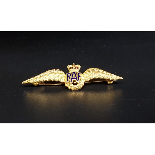 139 - NINE CARAT GOLD RAF SWEETHEART BROOCH
with enamel detail, 5cm wide and approximately 4.6 grams