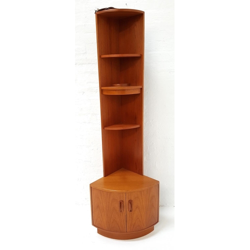 491 - G PLAN TEAK ILLUMINATED CORNER UNIT
with three open shelves above a pair of cupboard doors, standing... 