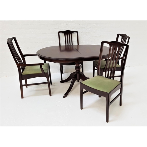 508 - MAHOGANY EXTENDING DINING TABLE AND FOUR CHAIRS
the table with a pull apart top and fold out leaf, s... 