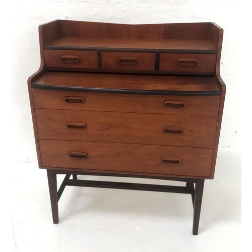 537 - RETRO 1970s LADIES TEAK DRESSING TABLE
with gallery top above three small single drawers, over a pul... 