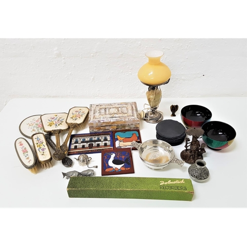 371 - SELECTION OF COLLECTABLES
including a mother of pearl jewellery box, pewter quaich and vase, a pair ... 