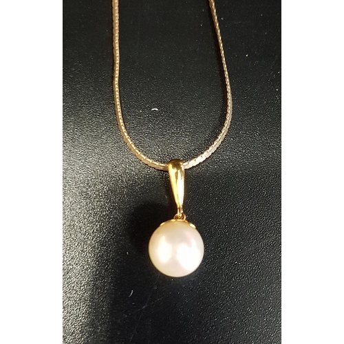 38 - PEARL DROP PENDANT
on nine carat gold chain (damaged), the chain weighing approximately 1.8 grams