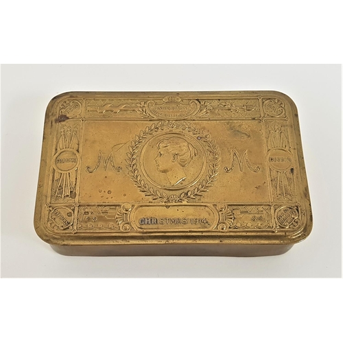 309 - WWI BRASS QUEEN MARY CHRISTMAS TIN
with embossed decoration and dated 1914