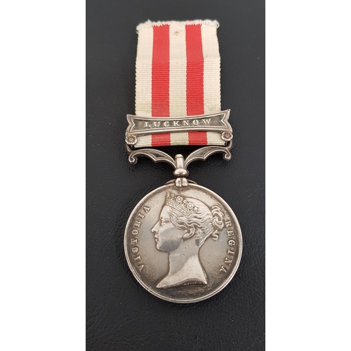 337 - INDIAN MUTINY MEDAL
with one clasp for Lucknow, named to G. Boden, 2nd Dragoon Guards, with ribbon