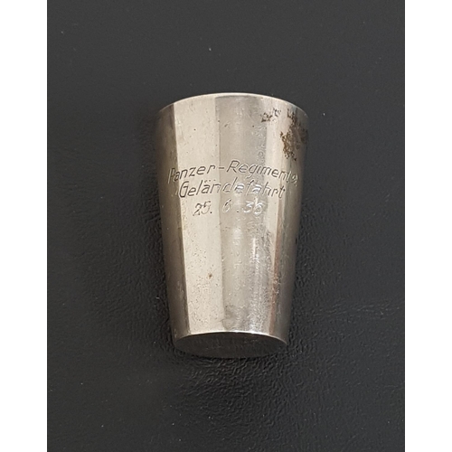 324 - GERMAN SILVER SHOT BEAKER
800 standard marked to the base, of tapering form, engraved Panzer-Regimen... 