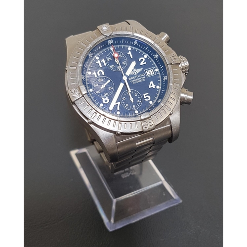 70 - BREITLING CHRONOMETRE AVENGER WRISTWATCH
with a titanium case, bezel and bracelet, the circular blue... 