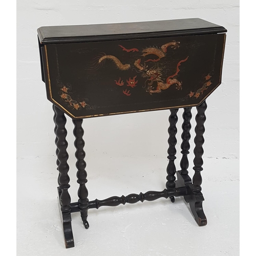 404 - 19th CENTURY CHINESE LACQUERED OCCASIONAL TABLE
with shaped drop flaps decorated with dragons, stand... 