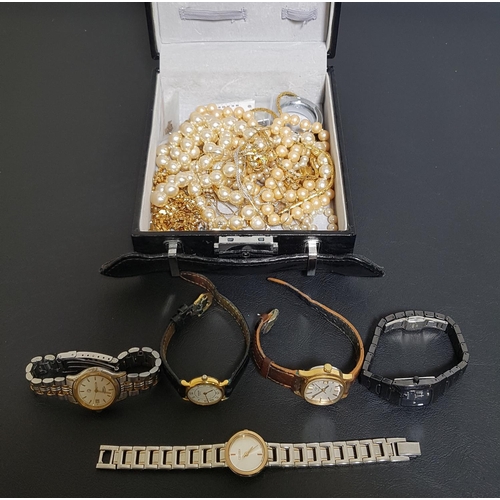 89 - SELECTION OF LADIES WATCHES AND COSTUME JEWELLERY
the five watches including Skagen, Citizen and Rot... 