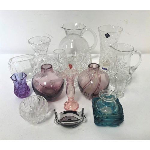 223 - SELECTION OF CRYSTAL AND GLASS WARE
including a pair of Cathness vases in purple with swirl decorati... 