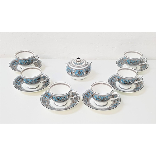 194 - WEDGWOOD FLORENTINE TURQUOISE PART TEA SERVICE
comprising tea cups and saucers and a lidded sugar bo... 