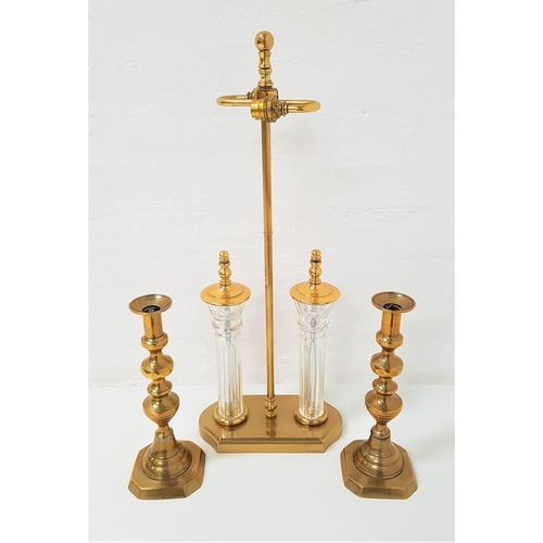 233 - PAIR OF BRASS KNOPPED CANDLESTICKS
raised on square basses, one with an ejector, 30cm high, together... 