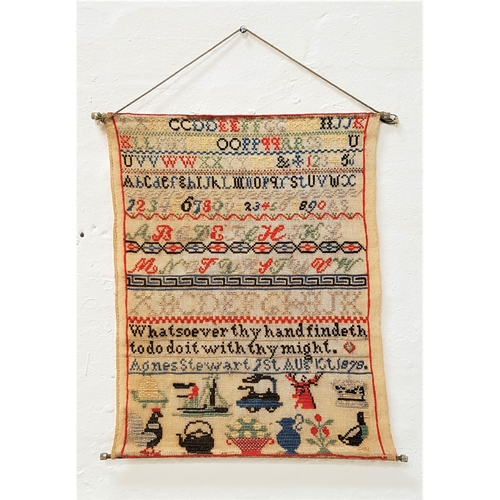 246 - CHILD'S VICTORIAN NEEDLEWORK SAMPLER
by Agnes Stewart, August 1878