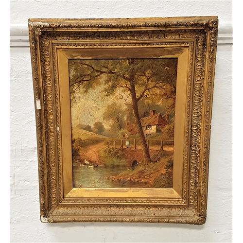 389 - BRITISH SCHOOL
Cottage By The River, oil on board, monogramed and dated 1893, 29cm x 22.5cm