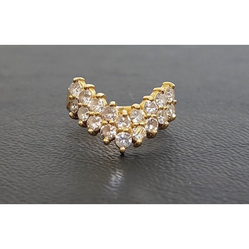 74 - DIAMOND SET WISHBONE STYLE RING
the double row of diamonds totaling approximately 1ct, on eighteen c... 