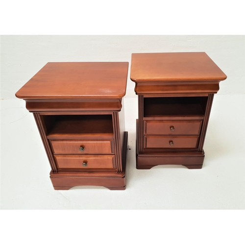 487 - PAIR OF CHERRY BEDSIDE CHESTS
the moulded tops above a cushion frieze drawer with a shelf below and ... 