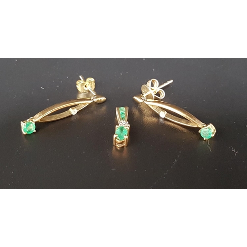 85 - EMERALD AND DIAMOND PENDANT AND PAIR OF EARRINGS
the pendant with oval cut emerald of approximately ... 