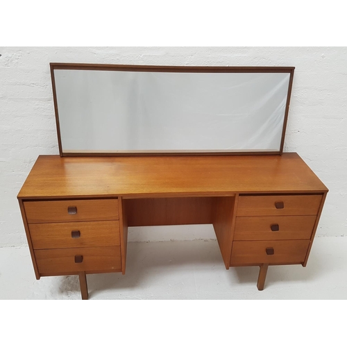 413 - SYMBOL TEAK KNEEHOLE DRESSING TABLE
with an oblong mirror back(previously wall mounted) above an arr... 