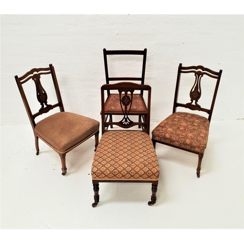 467 - PAIR OF EDWARDIAN MAHOGANY AND INLAID NURSING CHAIRS
with shaped top rails and pierced lyre shaped s... 