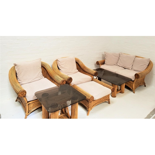 494 - INDONESIAN BAMBOO CONSERVATORY SUITE
comprising a curved back two seat sofa, pair of curved back arm... 