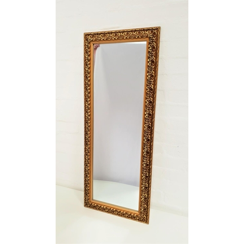 428 - GILT FRAME OBLONG WALL MIRROR
with an ornate frame and a plain plate, 101cm high