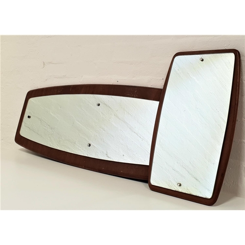 479 - RETRO TEAK FRAME DRESSING MIRROR
of shaped outline, 122cm long, together with a similar smaller teak... 