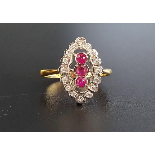 119 - RUBY AND DIAMOND PLAQUE RING
the central three rubies in vertical setting totaling approximately 0.2... 