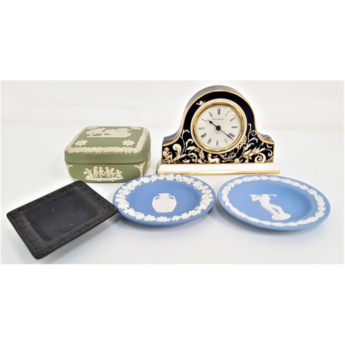 181 - WEDGWOOD CORNUCOPIA MANTLE CLOCK
with a quartz movement, circular dial with Arabic numerals, 11cm hi... 