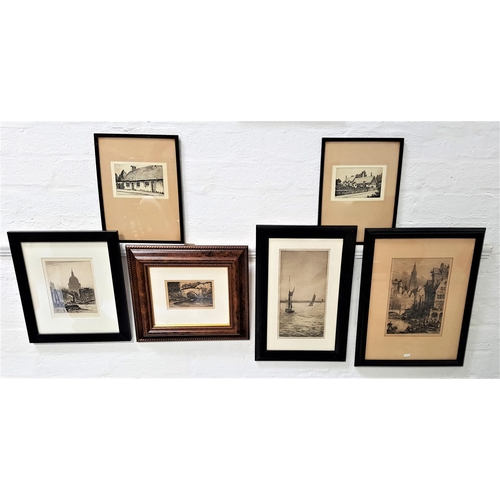 401 - SELECTION OF ETCHINGS
comprising Johnstone Baird, Boats on the Thames by Greenwich, 31.5cm x 16cm; A... 