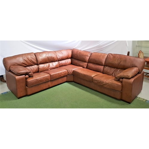 493 - LARGE LEATHER CONTEMPORARY CORNER SOFA
in brown leather with three sections, with an adjustable turn... 
