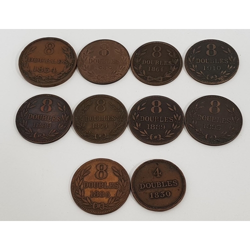 343 - SELECTION OF TEN GUERNSEY DOUBLES COINS
comprising; 1830 4 doubles, 1834, 1864, 1874, 1885, 1889, 18... 