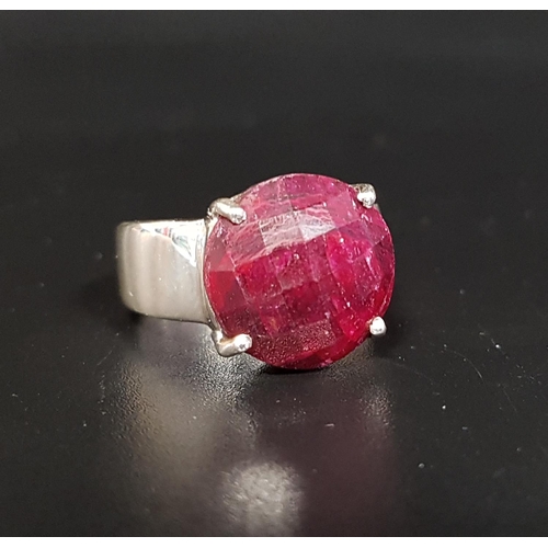 54 - RUBY SET SINGLE STONE RING AND THREE CERTIFIED GEMSTONES
the ring with checkerboard faceted cabochon... 