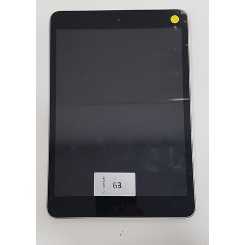 63 - APPLE IPAD MINI (WIFI) - A1432
s/n - F7PLJNVBFP84, iCloud protected. Note: It is the buyer's respons... 