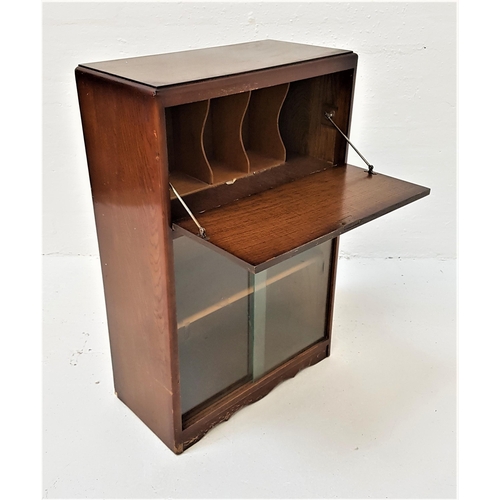 493 - STUDENT'S BUREAU BOOKCASE
with a moulded top above a fall flap with a pair of glass sliding doors be... 