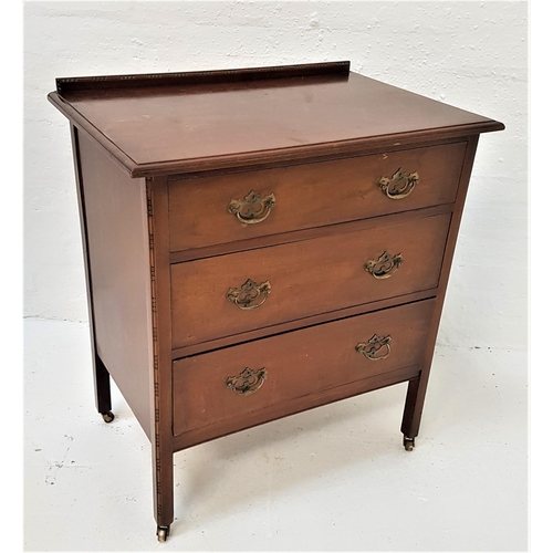 494 - MAHOGANY CHEST
with a raised back above a moulded top with three drawers below, standing on plain su... 