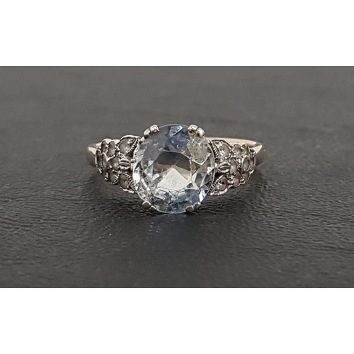 14 - AQUAMARINE AND WHITE SAPPHIRE RING
the central aquamarine approximately 3cts, flanked by white sapph... 