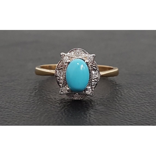 49 - TURQUOISE AND DIAMOND CLUSTER RING
the central oval cabochon turquoise in shaped diamond set surroun... 